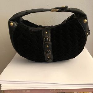 Cole Haan Woven Velvet Leather Boho Bag Embellished Stones Zipper Buckle unused